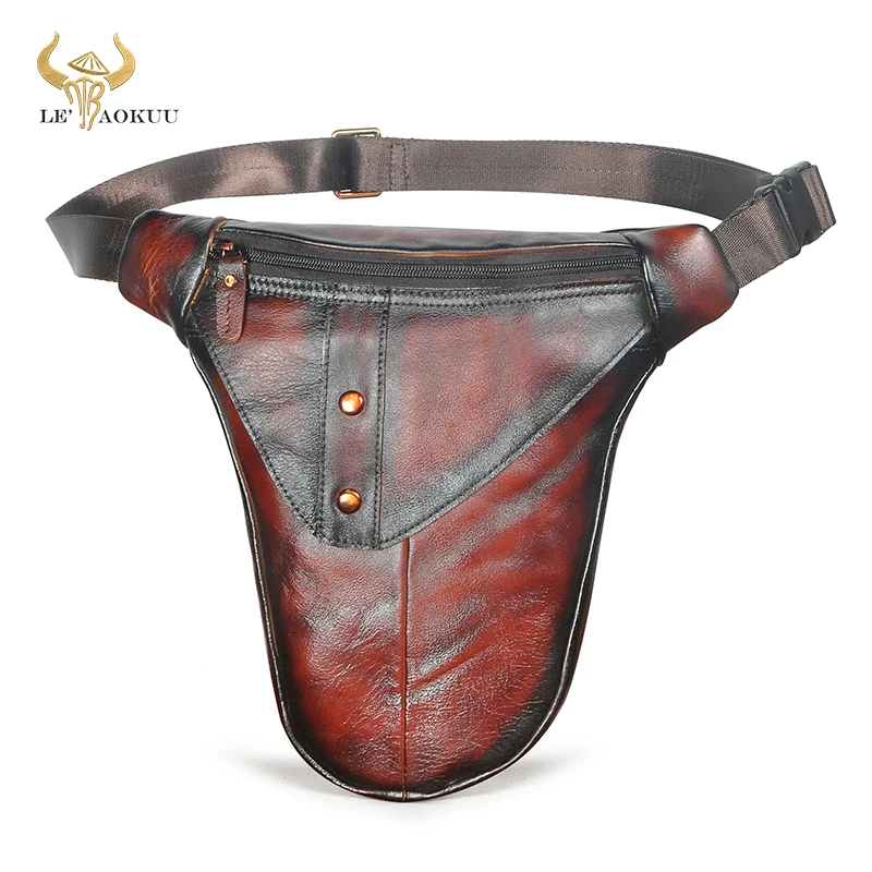 

Hot Sale Cow Genuine Leather Multi-function One Shoulder Bag Design Travel Belt Fanny Waist Pack Drop Leg Bag For Men Male 3115