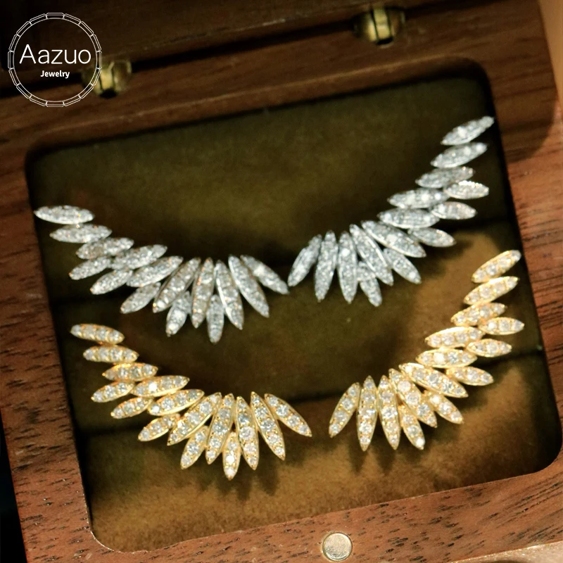 Aazuo 18K White Gold Yellow Gold Real Diamonds 0.86ct Fairy wings Stud Earring Gifted For Women Advanced Wedding Party Au750