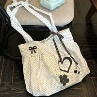 Bolso de hombro coreano de lunares, bolso de mano de nailon para mujer, bonito bolso de mano con estampado de notas de amor y lazo, diseño de falda, bolso para axila con hebilla magnética