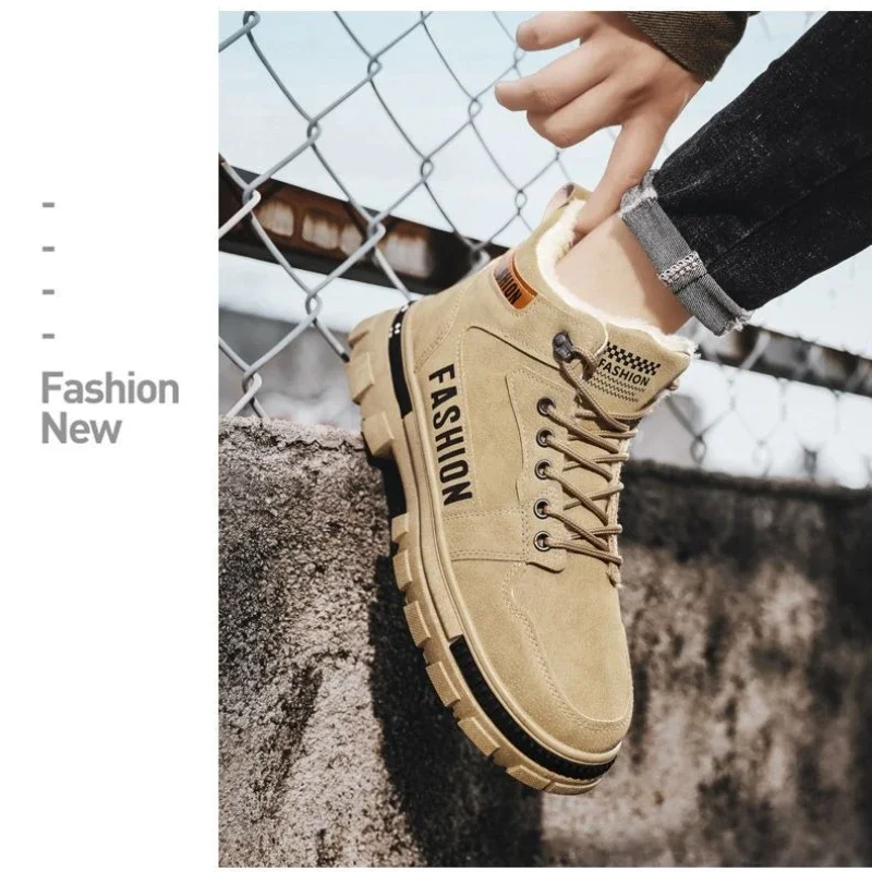 

Мужские зимние ботинки, зимние противоскользящие плюшевые домашние теплые морозостойкие зимние ботинки на высокой платформе со шнуровкой, спортивные рабочие ботинки на открытом воздухе