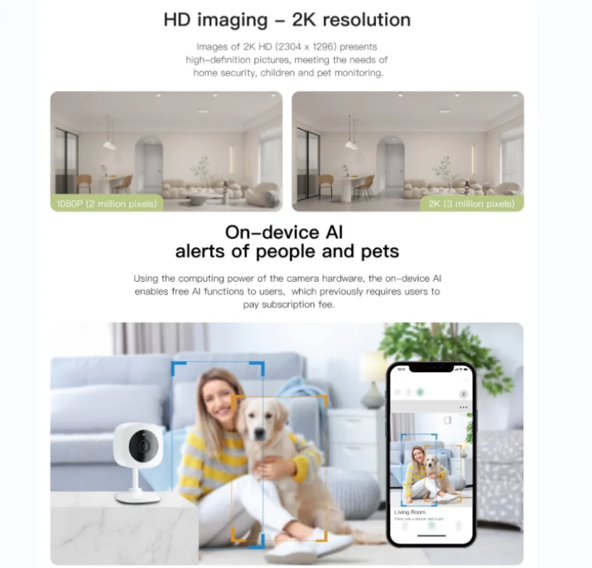 VICO HOME 1080P 2K UHD AI Smart Mini WiFi IP Camera Indoor Wireless Security Home Digital Zoom Color Night Mini Security Camera