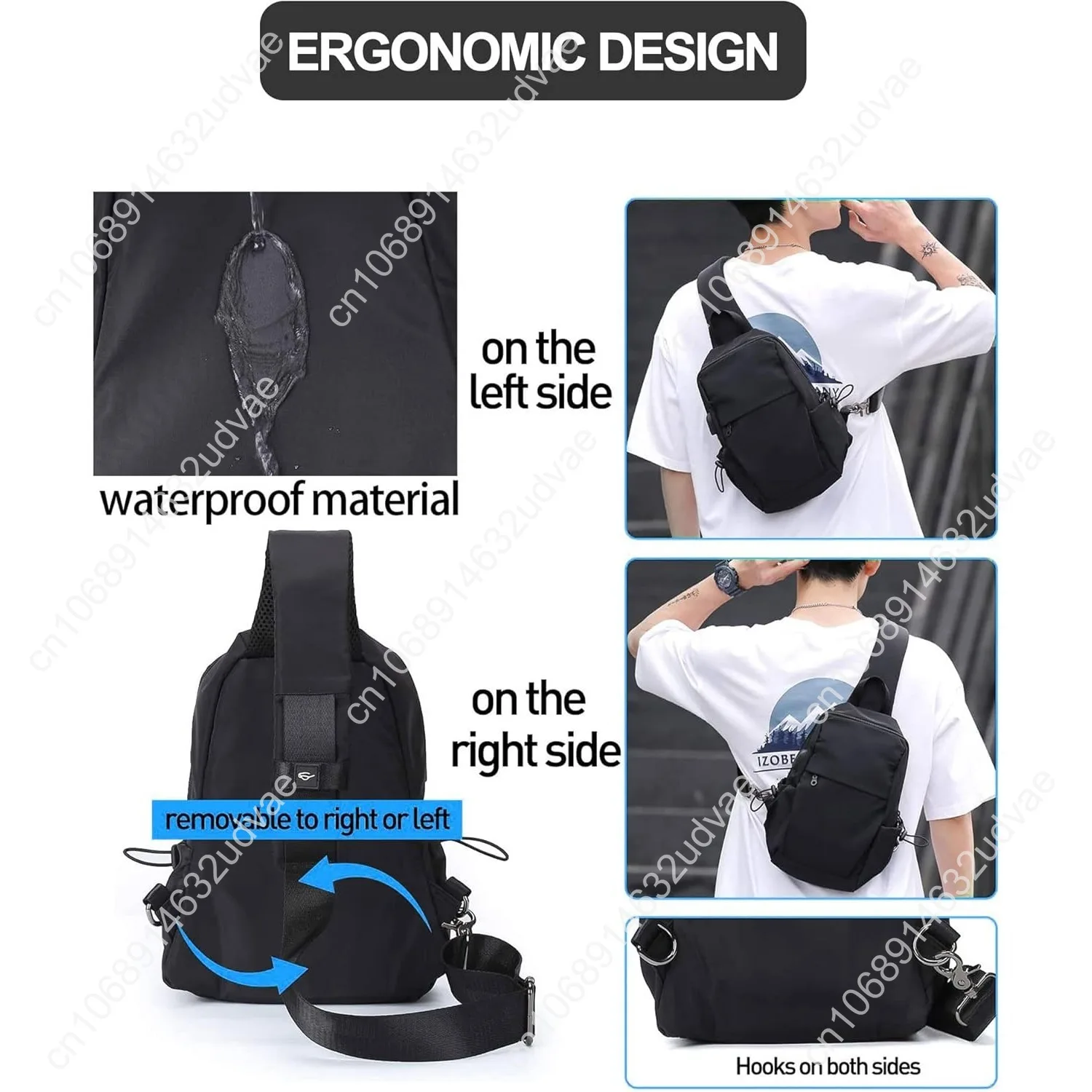 SEAFEW Small Black Sling Crossbody Backpack Shoulder Bag for Men Women, Lightweight One Strap Back Pack Sling Bag Backpack for H