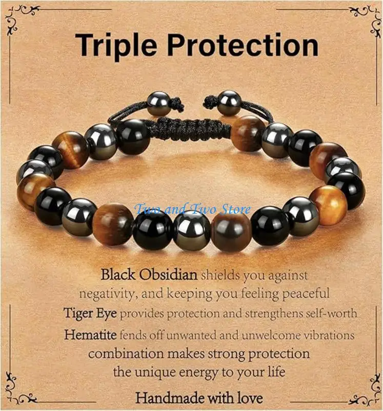 HX6F Obsidians Tigers Eye Stretch Bracelet Adjustable Natural Stone Bead Wristband For Positive Energy