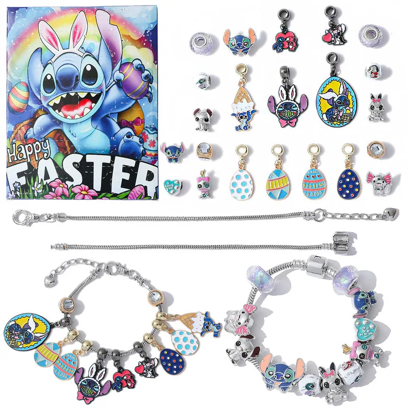Disney Stitch Christmas Advent Calendar Bracelets 24-Grid Xmas Countdown Calendar Necklace Diy Jewelry Making Kit For Girl Gift