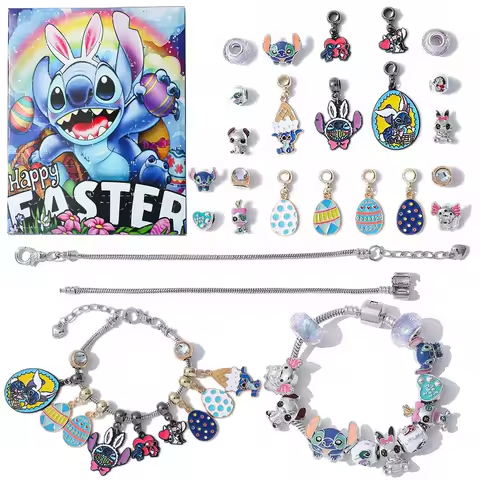 Disney Stitch Christmas Advent Calendar Bracelets 24-Grid Xmas Countdown Calendar Necklace Diy Jewelry Making Kit For Girl Gift