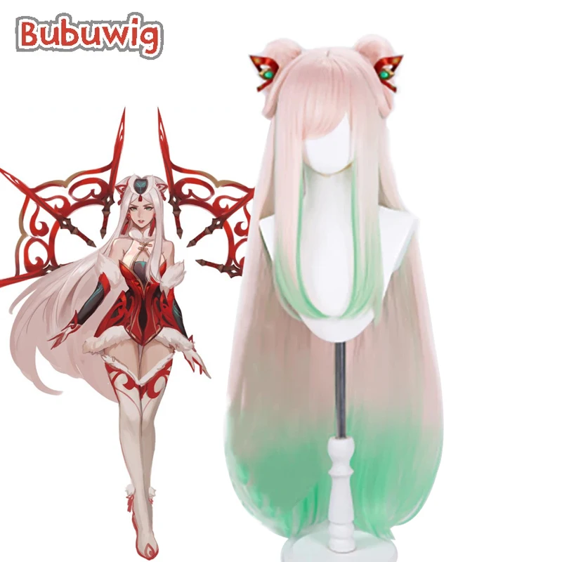 Bubuwig Synthetic Hair LOL Mythmaker Irelia Cosplay Wig The Blade Dancer 120cm Long Pink Gradient Green Wig Heat Resistant