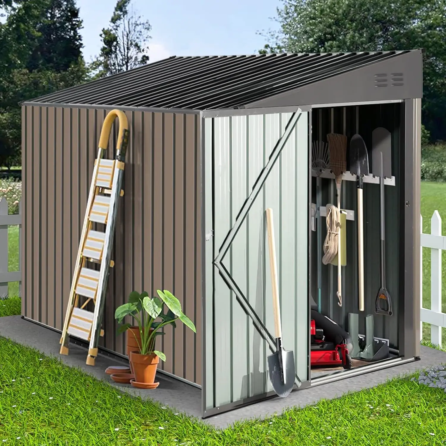 

Outdoor Storage Shed 4 x 8 FT, Metal Garden Sheds Tool Shed Storage Lean to Shed with Single Lockable Door for Patio, Backyard