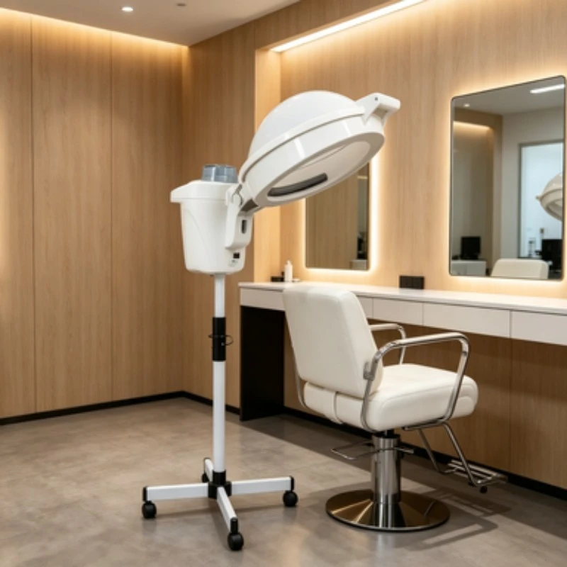 Stand Hair Steamer Professional Salon Hair Dyeing Oil Treatment Machine Adjustable Height Rolling Base for Barber Shop