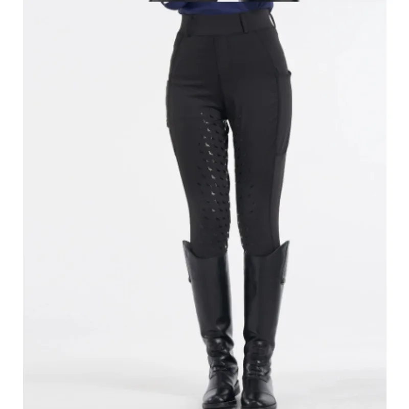 Czarne spodnie jeździeckie z pełnym silikonowym siedziskiem, odporne na mechacenie, rajstopy jeździeckie, damskie spodnie jeździeckie, odzież jeździecka