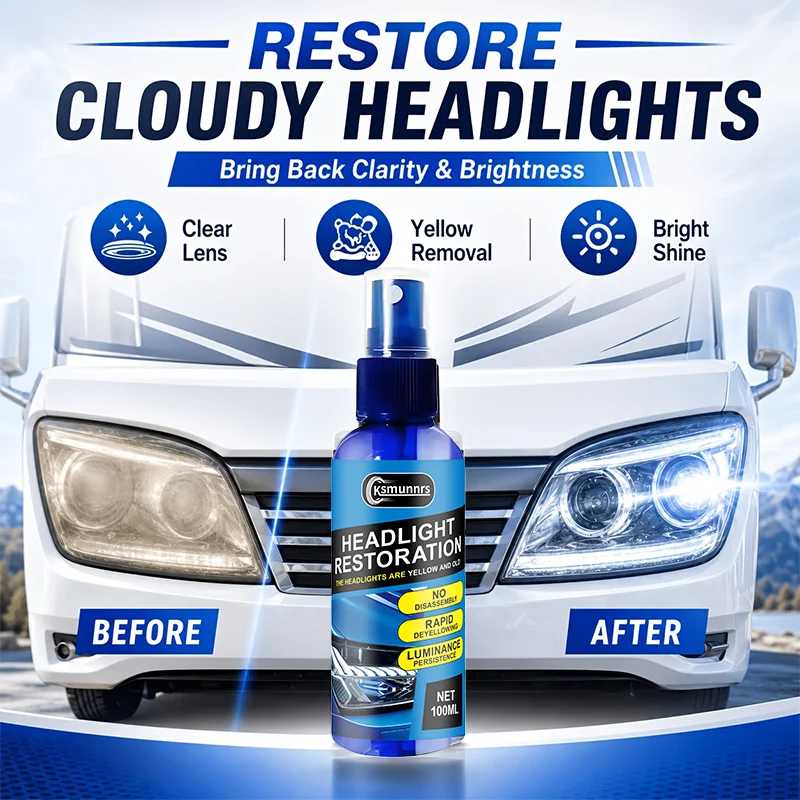 Car headlight repair spray - removes yellow oxidation, scratches, haze and mist, making your headlights shine instantly