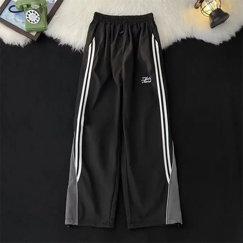 American Style Vintage Casual Pants Men's Summer Side Color Blocking Striped Sweatpants Loose Fit Leg Pants Outdoor Activities