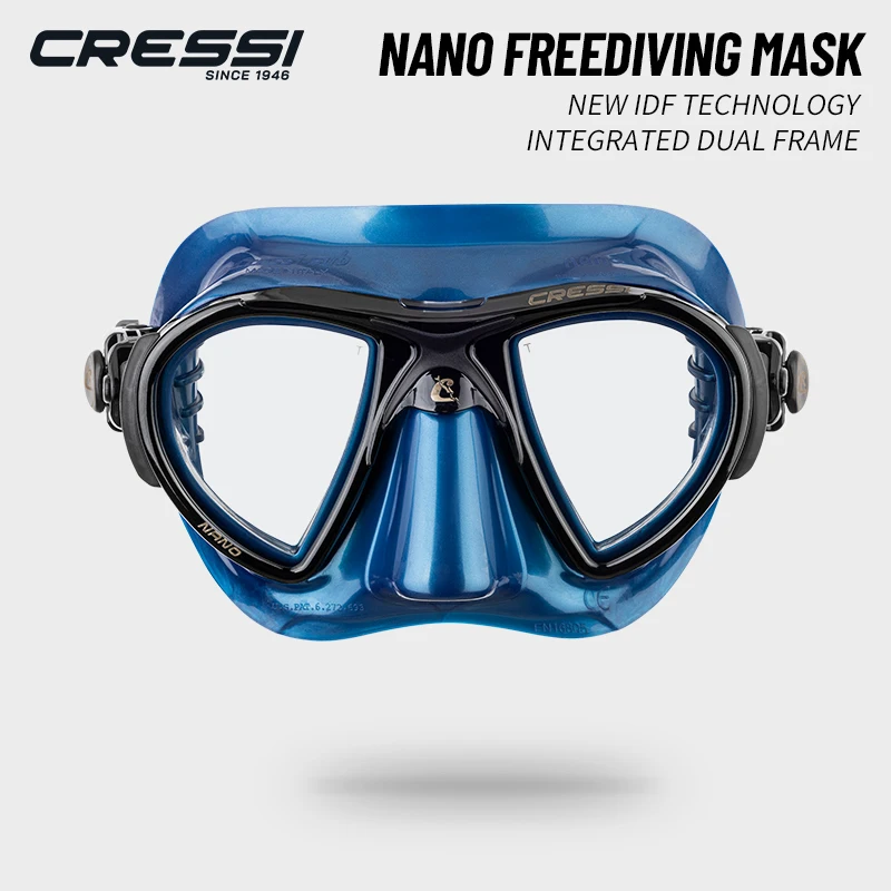 Cressi Nano Ultra Low Volume Free Diving Mask Tempered Glass 2 Window Integrated Dual Frame Black Silicone Mask for Adults