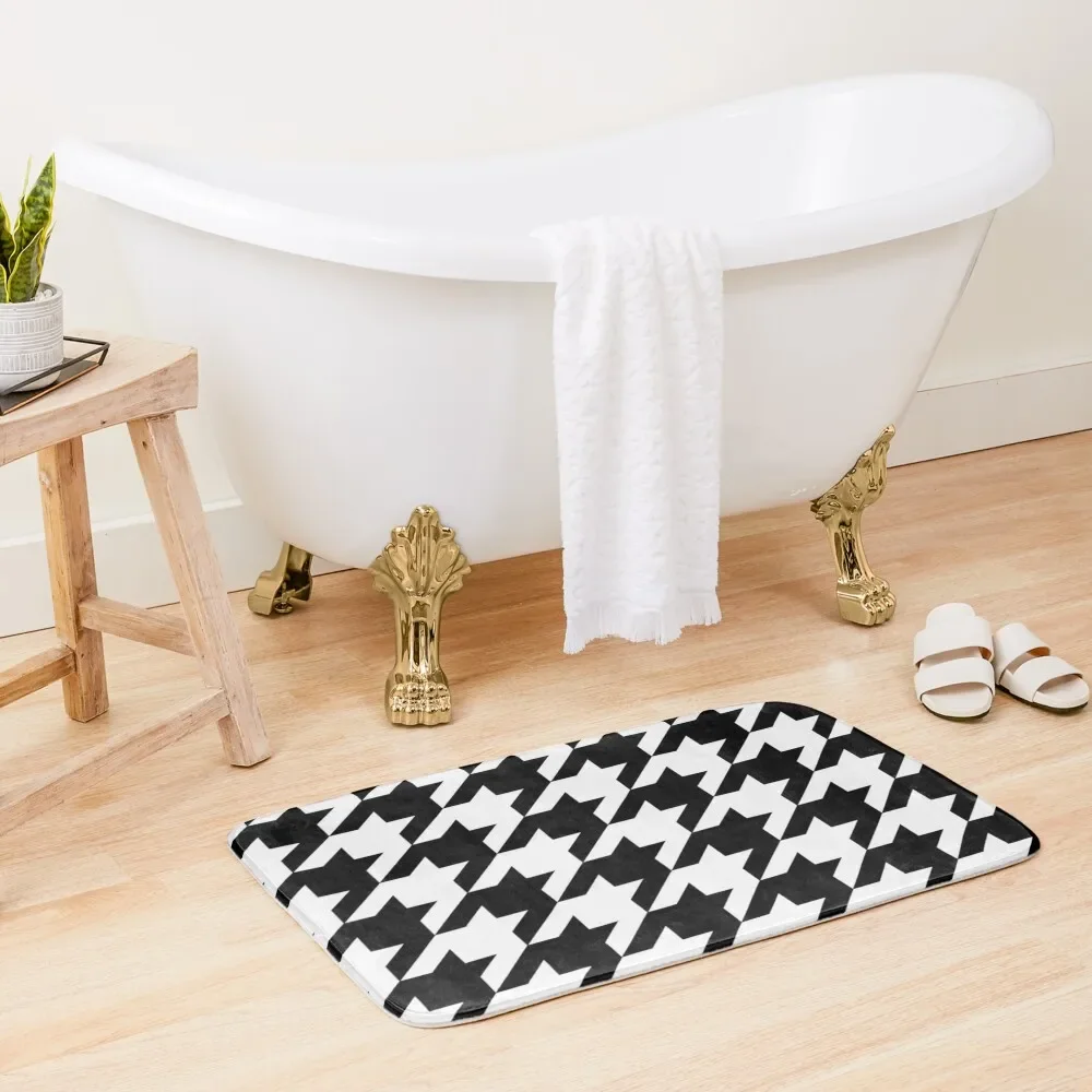 

Preppy 1980s geometric pattern trendy black and white Houndstooth Bath Mat Waterproof Bathroom Rugs Floor Toilet Mat