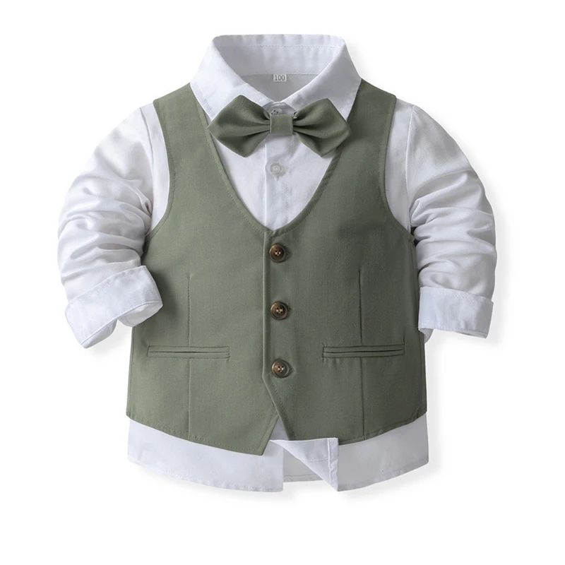 4Piece Sets Fall Baby Boy Clothes Fashion Gentleman Cotton Long Sleeve Tops+Vest+Pants+Tie Children Boutique Clothing BC2088-1