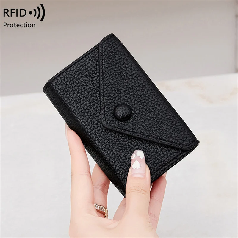 RFIDanti-theft Brush Lychee Embossed Multi Card Slot women'scardbag Portablewallet Multifunctional Credit card/currency/card Bag