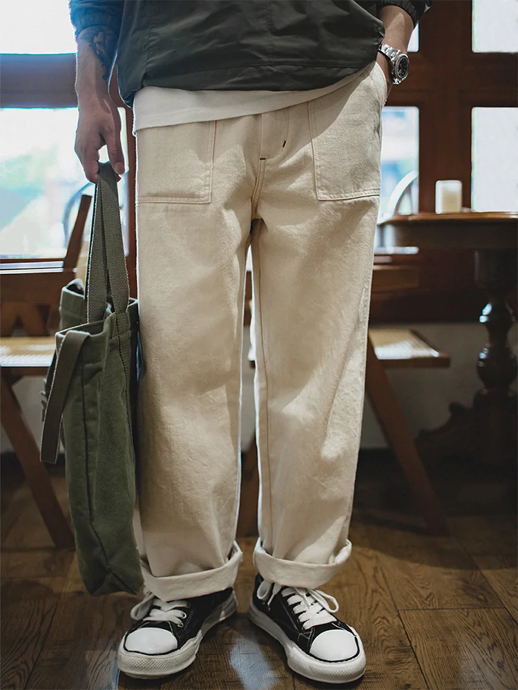 

Maden Casual Cotton Men's Jeans Straight Leg Loose Fit Khaki Color Spring Autumn Season mid Waist Pure Color No Stretch