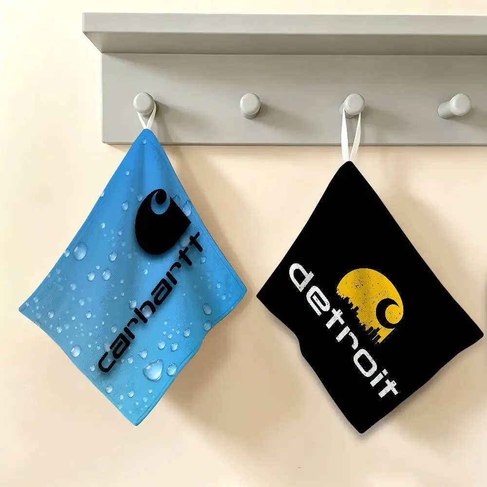 C-Carharttes LOGO Hanging Kitchen Towel, Polyester Cotton Fabric, Absorbent Hand Wiping Towel for Home Dormitory