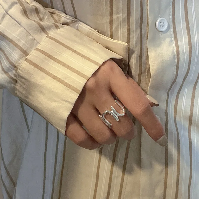 

S925 Sterling Silver UU Ring Korean Retro Fashion Simple Texture Wedding Engagement Gift Jewelry Wholesale