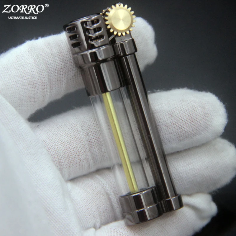 Zorro Transparent Compact Kerosene Lighter Creative Portable Pendant Retro Old-fashioned Grinding Wheel Lighter Men\'s Gift