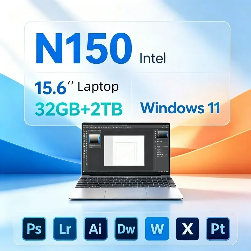 Novo Laptop Gamer de 15,6'' 120Hz Intel N150 32GB DDR4 2TB SSD Windows 11 Bateria de 5000mAh Notebook Portátil para Escritório