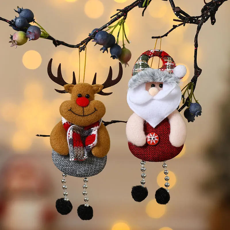 Décorations d'arbre de noël en peluche, jouets suspendus, ensemble d'ornements de noël, décorations de bonhomme de neige, pendentifs suspendus, poupées