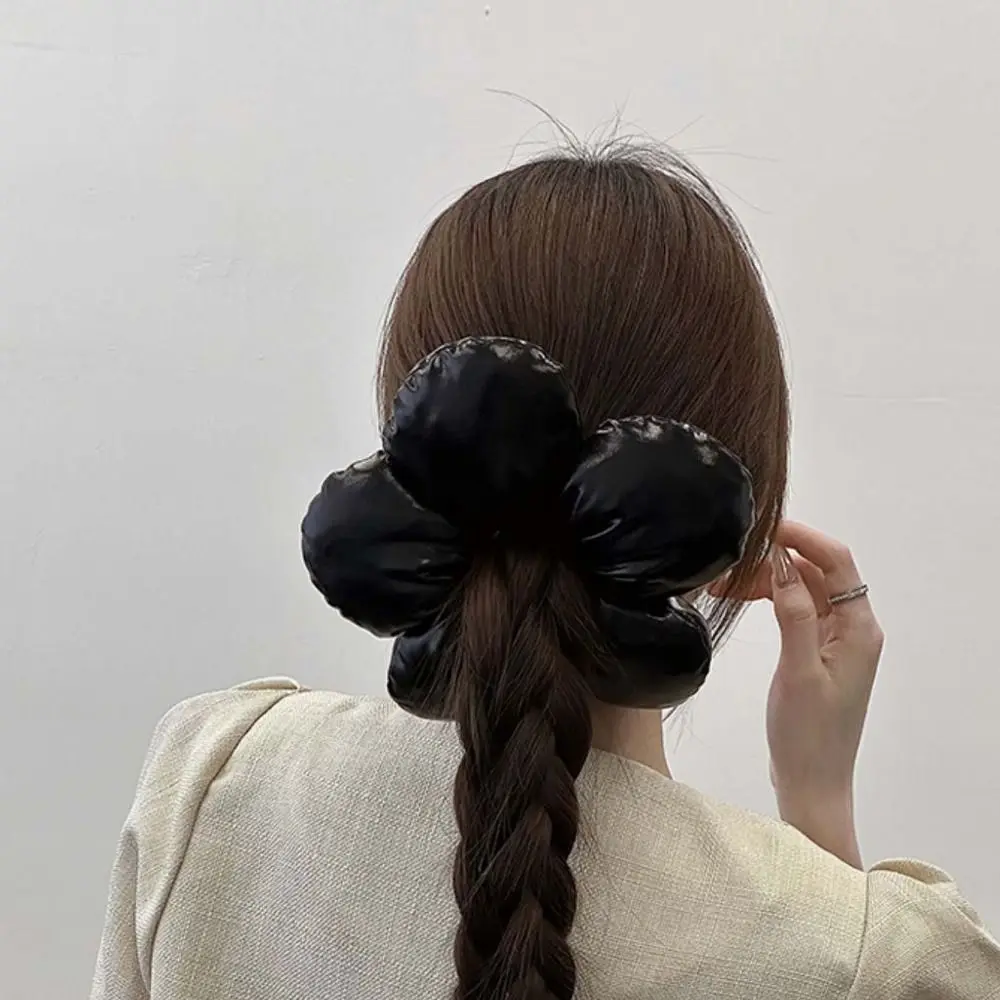 Elastic Korean Style Flower Scrunchies Cloth Oversize Large PU Scrunchies Denim Ponytail Holder Exaggerated Hair Ring daily