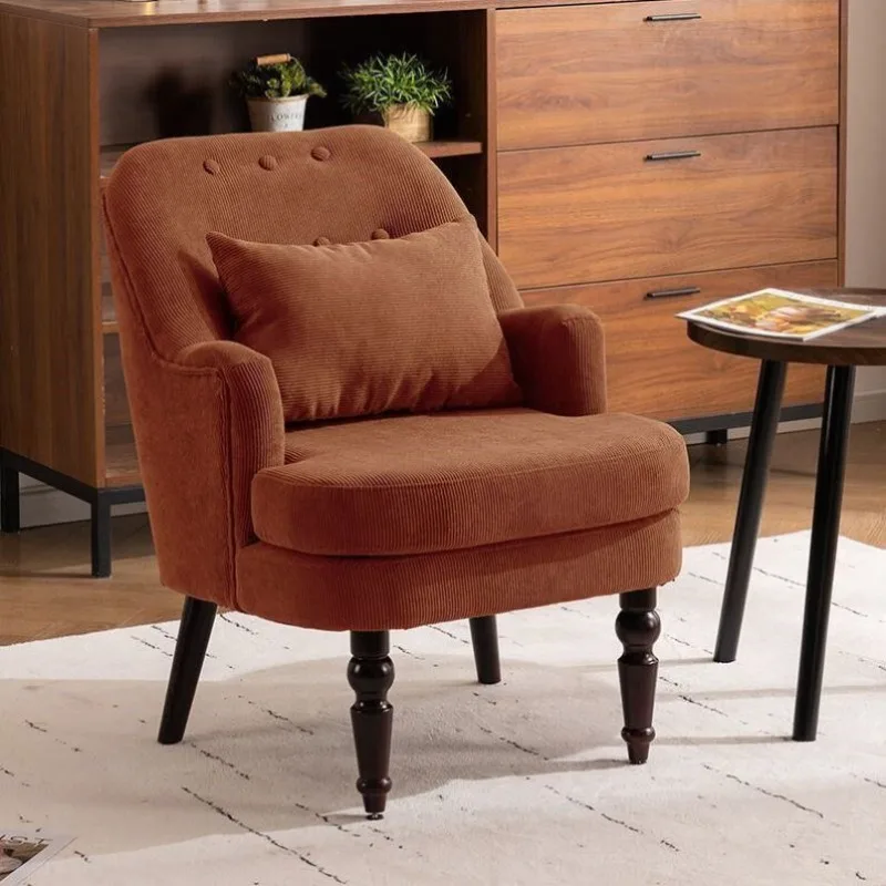 American single sofa retro European bedroom reception fabric solid wood small sofa plaid sofa balcony leisure chair