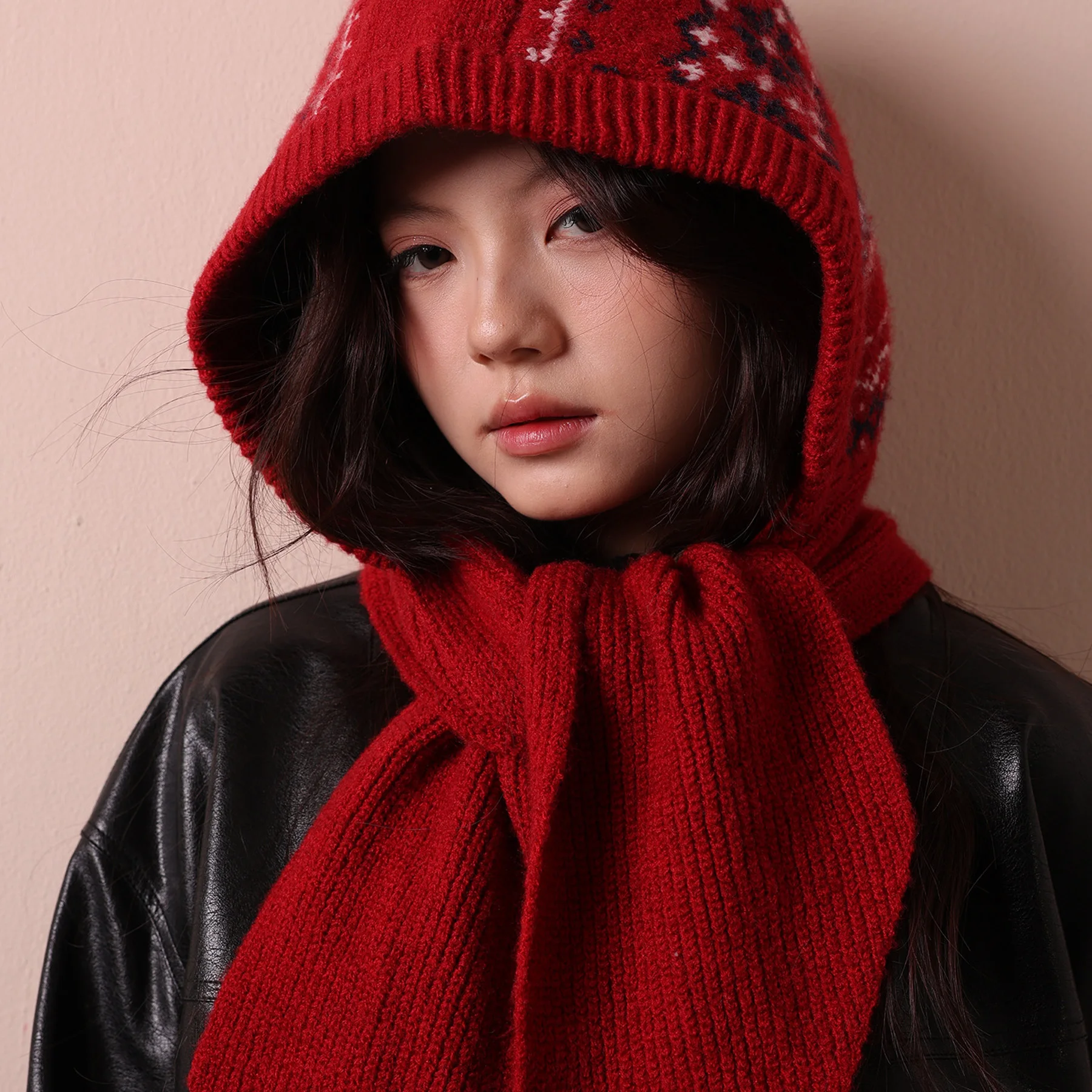 2026 Women's Fair Isle Knit Balaclava Hat Scarf 2 in 1 Autumn Winter Warm Neck Gaiter Fashion Layering Outerwear