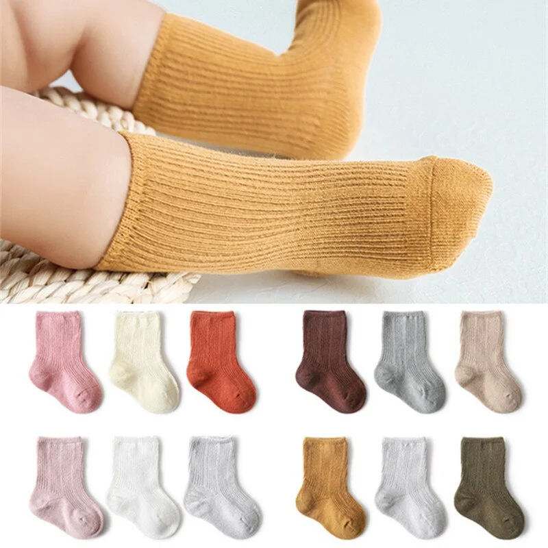 3 Pairs Baby Girl Boy Socks Toddler Cotton Baby Winter Clothes Accessories Pure Color Combed Cotton Baby Kids Socks for Autumn