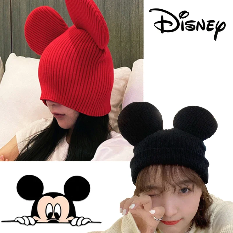 Disney Mickey Mouse Ear Knitted Hat For Men Women Caps Wool Fashion Cartoon Warm Skullies Beanies Hip-hop Personality Cold Hat