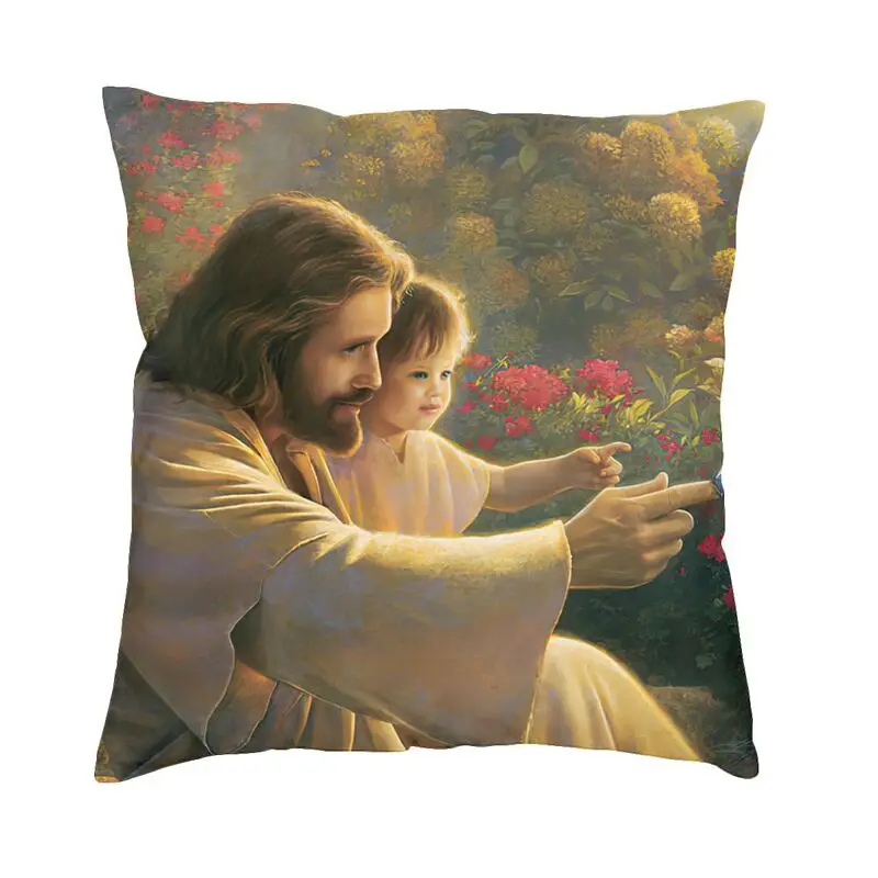 God Jesus Christ Cushion Cover 45x45 Decoration 3D Print Christian Religious Leader Throw Pillow for Sofa Two Side