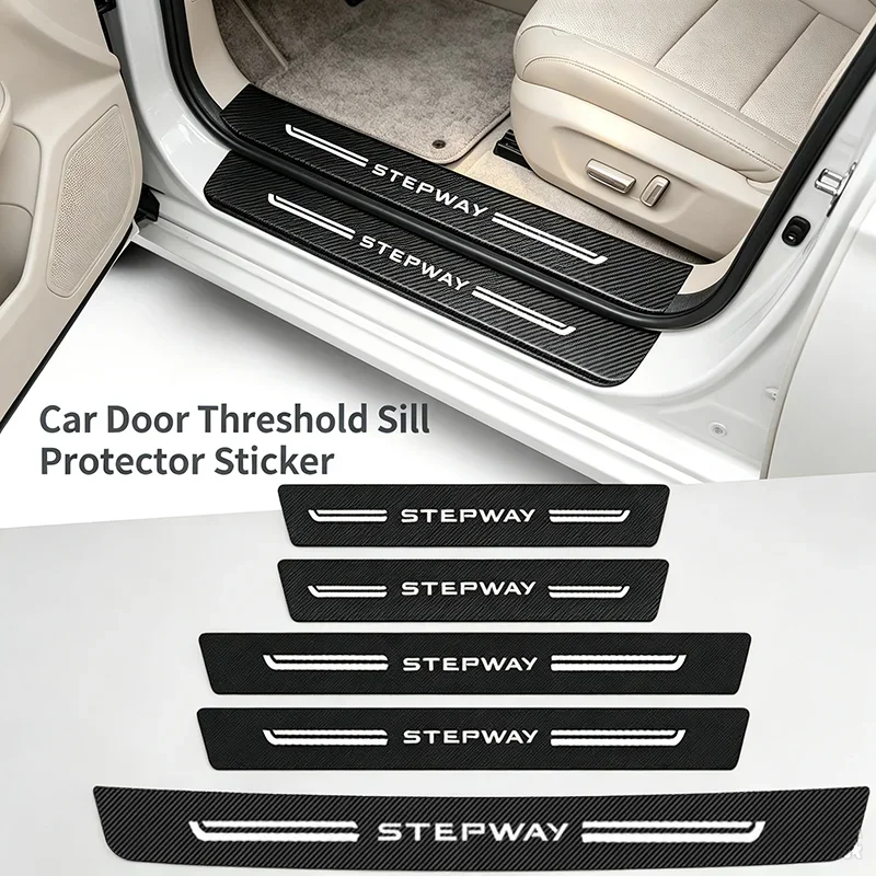 Carbon Fiber Car Door Threshold Stickers for DACIA Stepway Logo Protective Film Pedal Guards Trunk Sill Scuff Plate Decals Decor