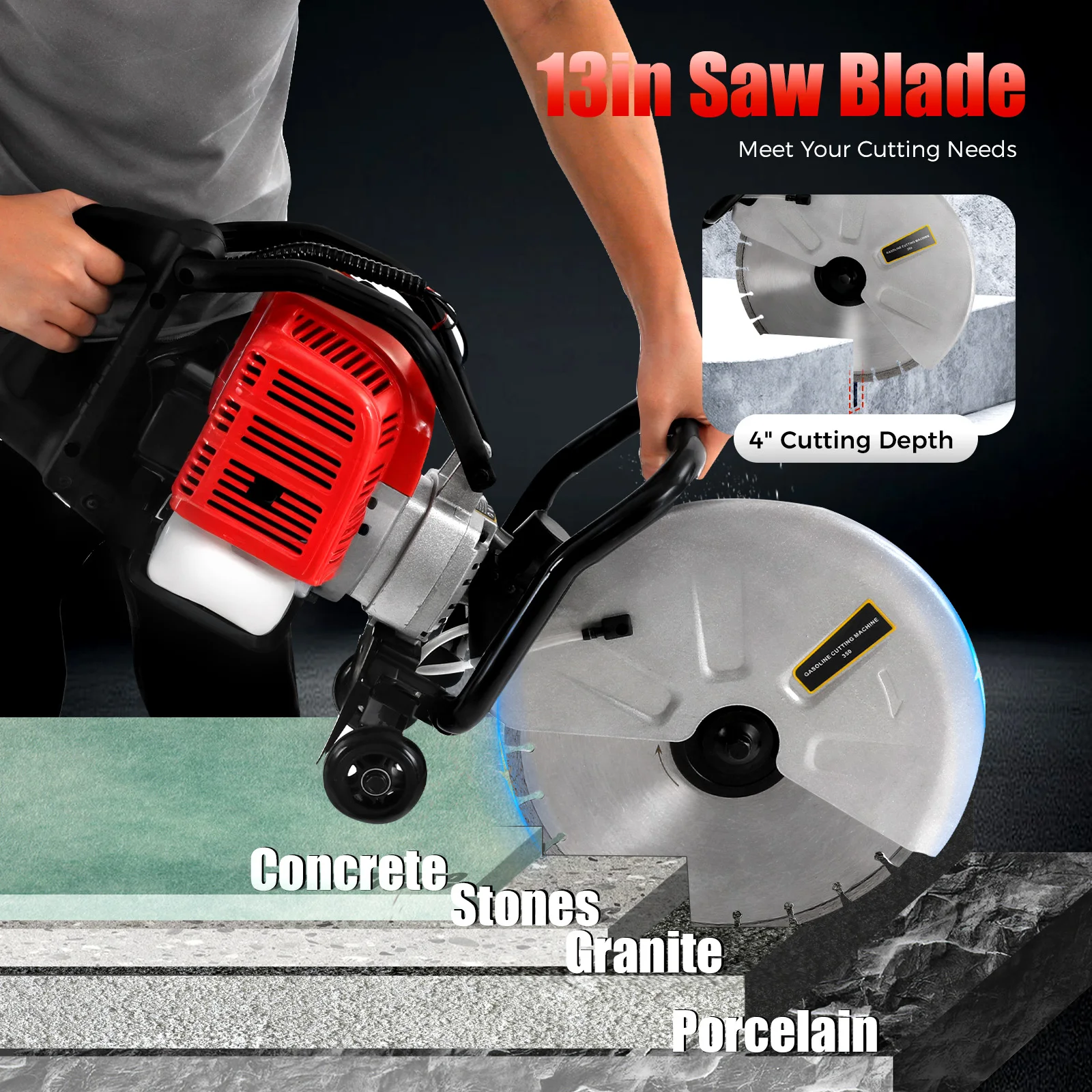 52CC 1.4KW Wet Concrete Saw with Water Cutting Attachment, 2-Stroke  Circular Saw Ideal for House, Foundation IE 44F-5