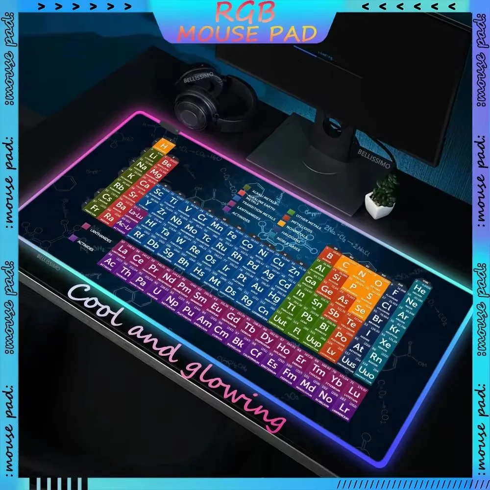 

Periodic Table RGB Mouse Pads PC Gaming Backlight Computer Pad XXL Gaming Keyboard Accessory Desk Mats LED Laptop Protective Pad