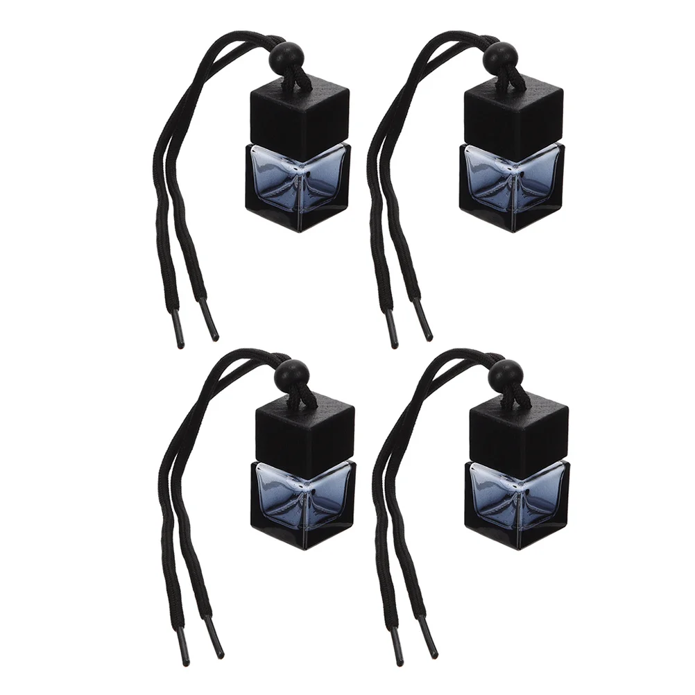 

4Pcs Car Air Freshener Hanging Bottles Black Cap Empty Refillable Glass Diffuser Perfume Aromatherapy Ornament for Auto Home