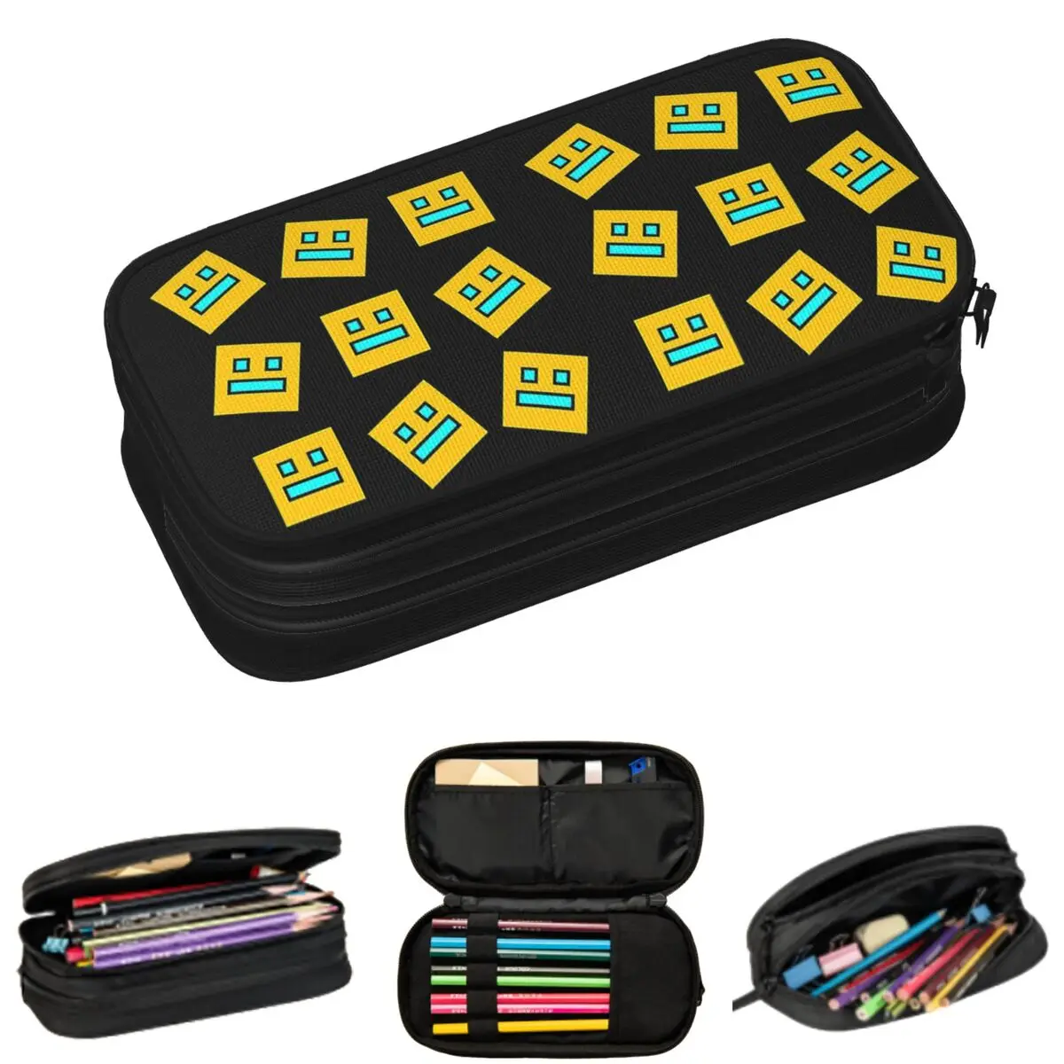 Video Game Geometry Dash Pencil Cases for Student School Pen Box Pencil Bag Large Capacity Pencil Pouch
