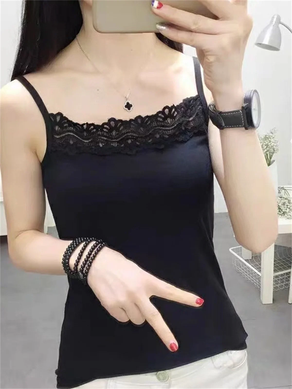 Casual New Solid Color Strap Summer Tank Tops with Lace Slim Cami Top Minimalist Shirt Sport Underwear Vest Corset for Women