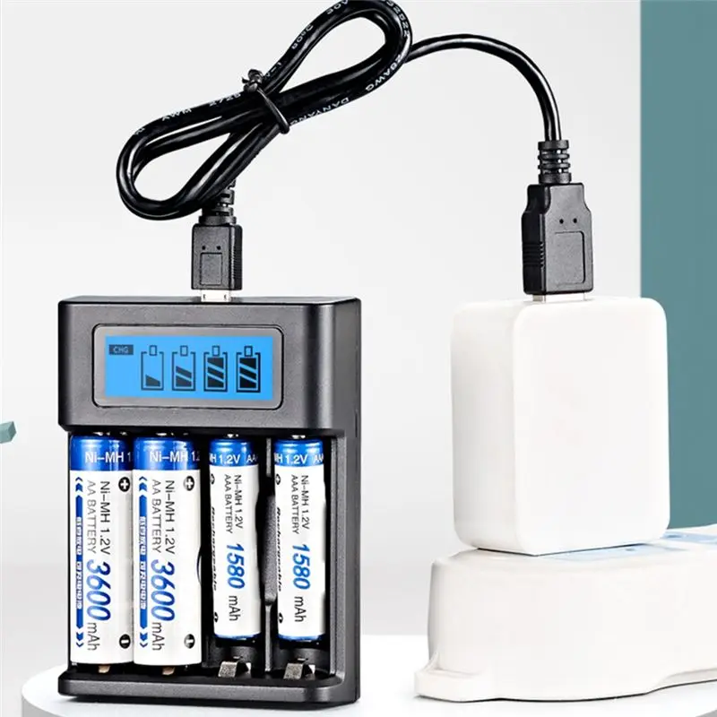 DT21 4-Slot LCD Display Smart USB Battery for AA for AAA NiMH NiCd Rechargeable Batteries