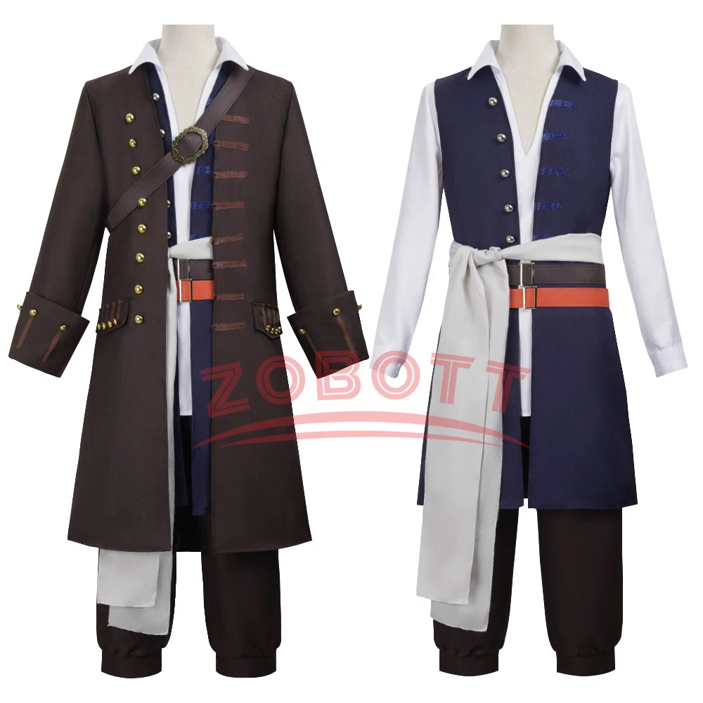 

Костюм для косплея Джека Спарроу, 8 предметов, полный комплект, для мужчин, взрослых, на Хэллоуин, с аксессуарами