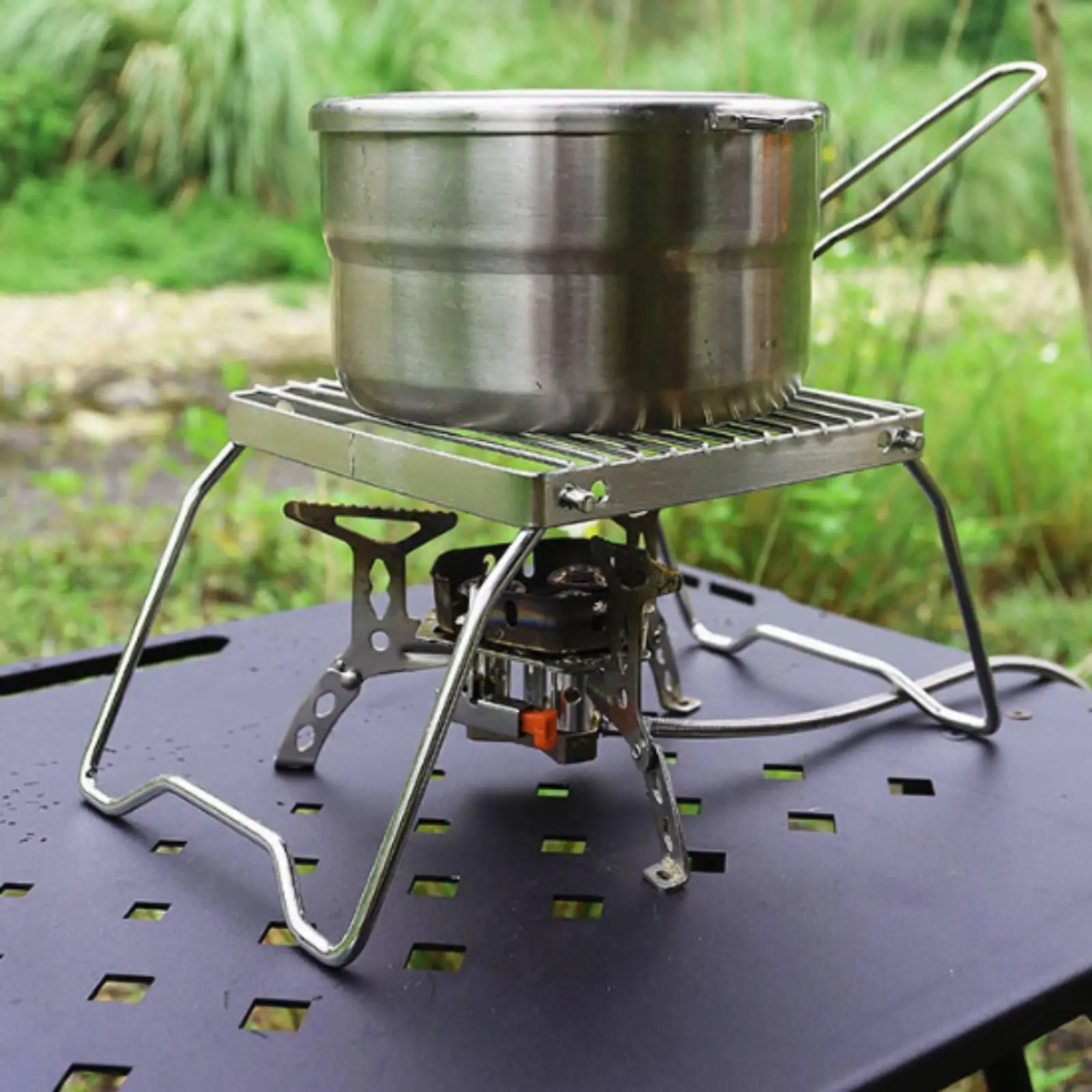 Lightweight Stainless Steel Stove Rack for Outdoor Cooking Folding Pot Stand with Bag for Hiking Backpacking Picnic
