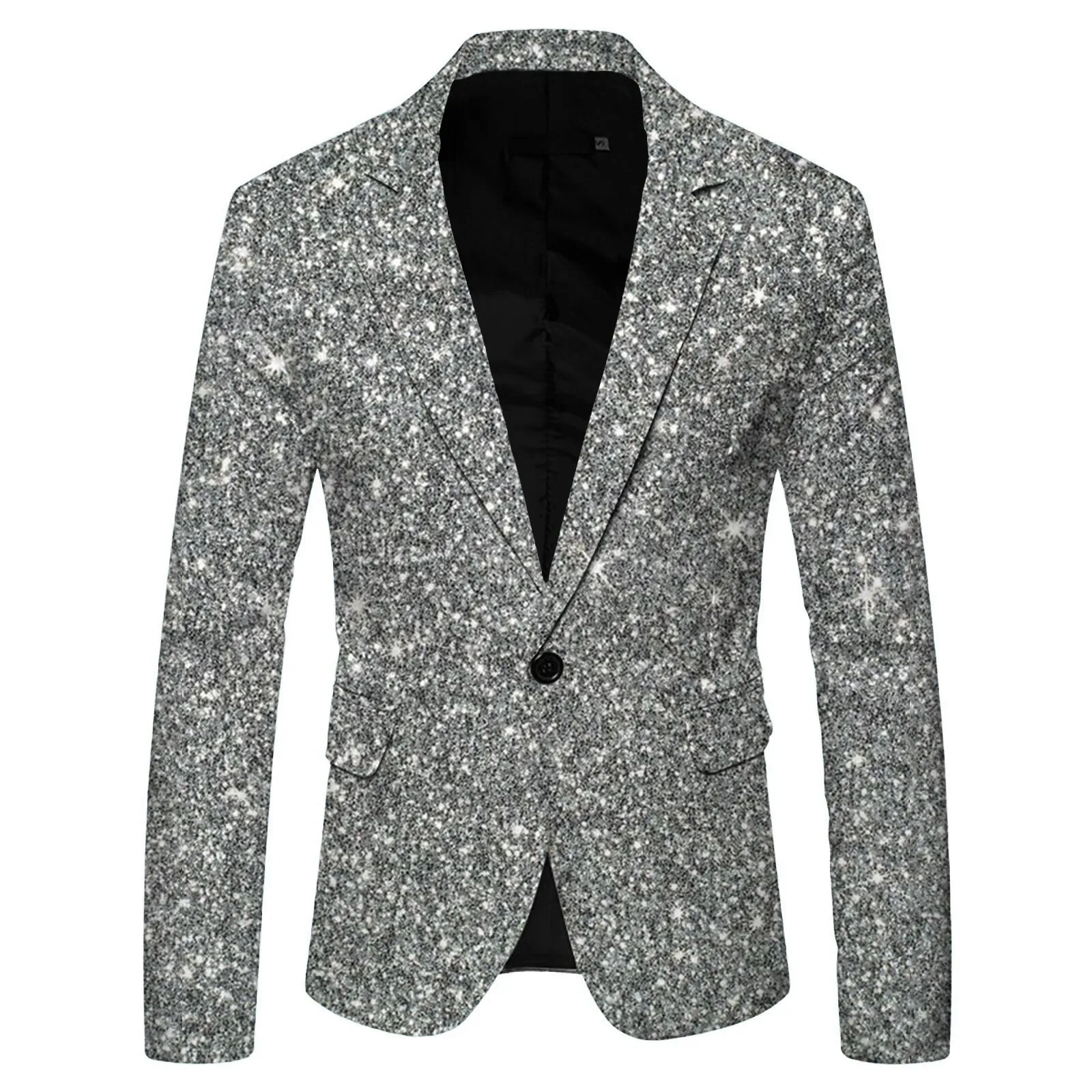 Men\'s 3D Glitter Sequin Suit With Pocket Lapel Singel Button Blazer Wedding Party Performance Dress Jacket Male Nightclub Coats