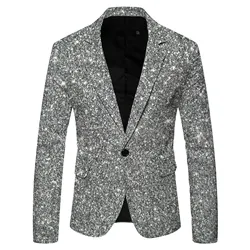 Men's 3D Glitter Sequin Suit With Pocket Lapel Singel Button Blazer Wedding Party Performance Dress Jacket Male Nightclub Coats