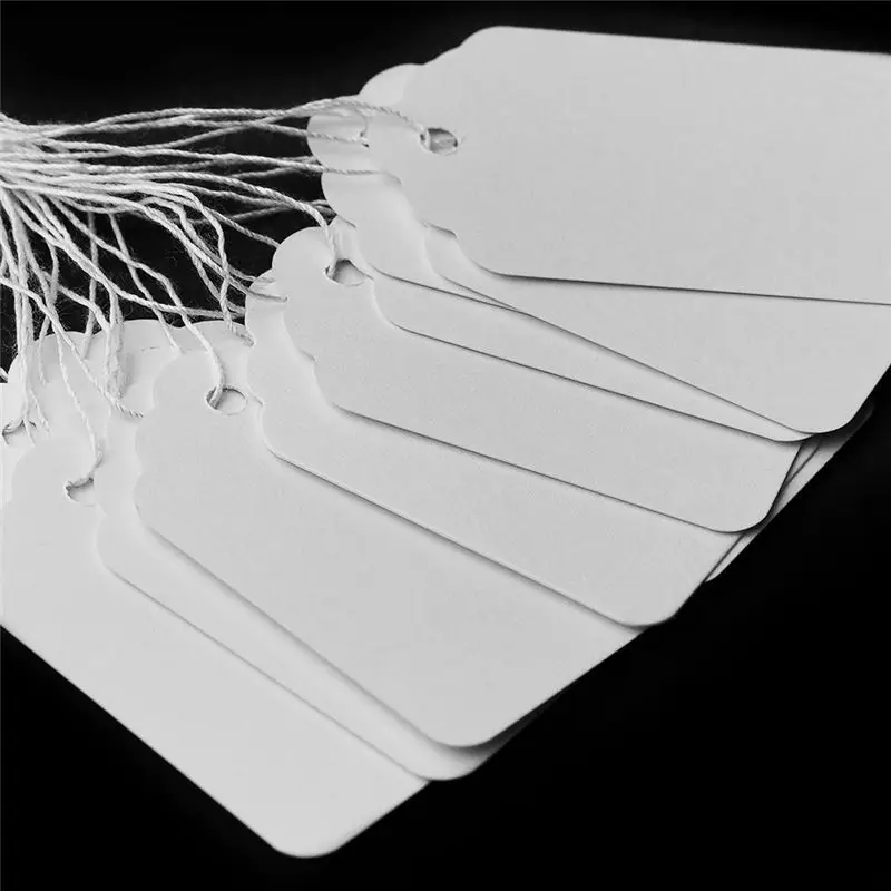 AEF7-علامات الأسعار البيضاء مع سلسلة - 1000 قطعة من علامات السلسلة المسبقة للتسعير، علامات تعليق الورق، علامات البضائع