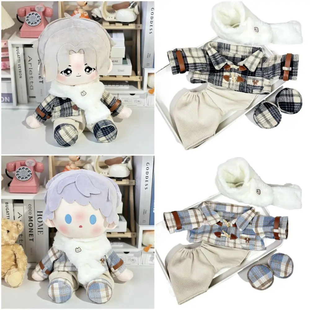 20cm/40cm Doll Clothes Grids Pattern Light/Dark Blue Doll Coat Pants Set Replacement Outfit Playing House