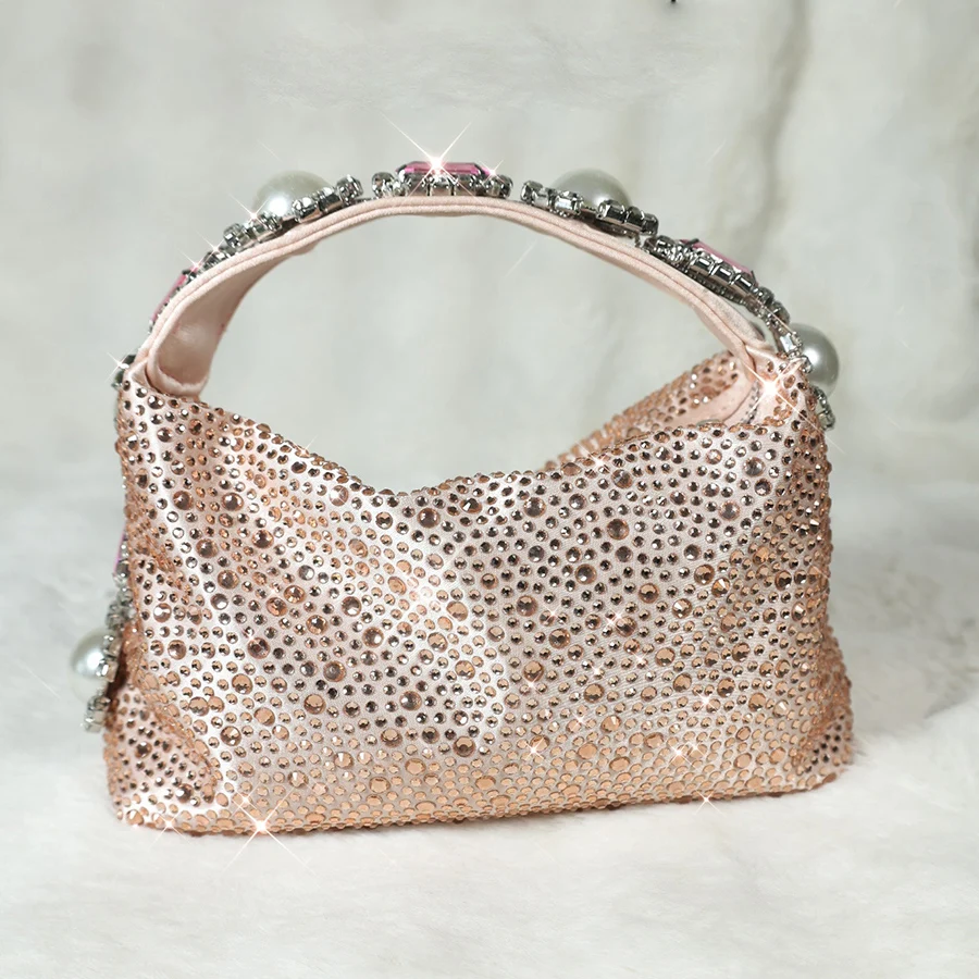 

Half Moon Evening Clutch Party Bags For Women Full Rhinestone Handbag Shiny Purse And Handbags Bridal Wedding Underarm Bags Sac