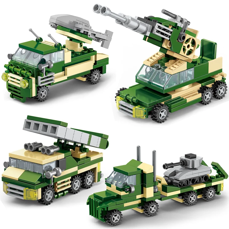 2024 WW2 Military Building Blocks Army Weapons Anti-Aircraft(AA) Gun Model Air Defense Missil Armor Vehicle Bricks Toy Boy Gifts