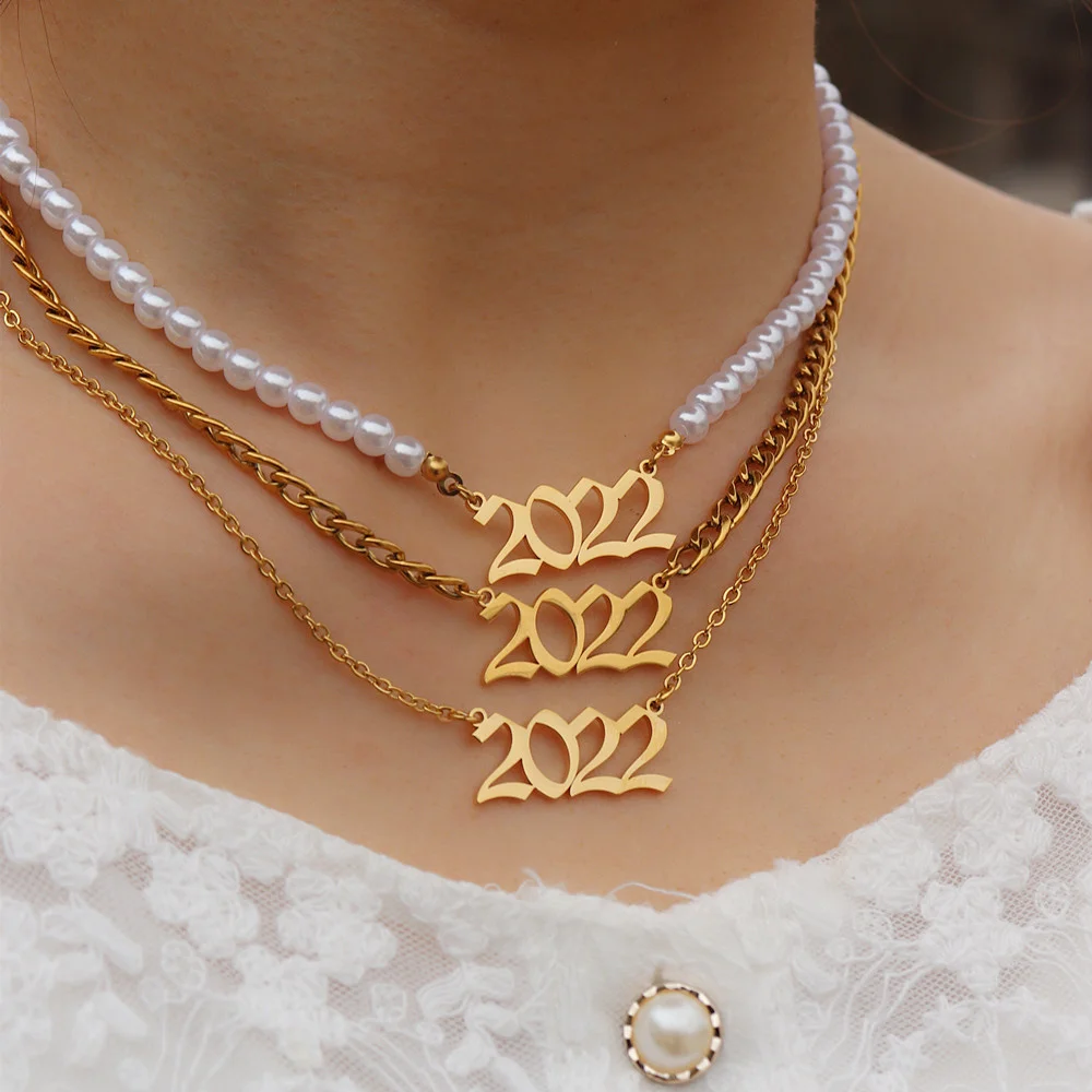 Curb Chain Birth Year 2022 Necklace Pendants Stainless Steel Pearl Choker Old English 1987 1988 1989 1990 1991 1992 image 5