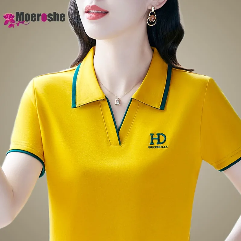 Summer Women\'s Basic T-shirt Short-sleeved POLO Shirt Elegant Shirts Woman Short Sleeve T-shirts Solid Clothing Youthful Clothes