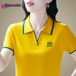 Summer Women's Basic T-shirt Short-sleeved POLO Shirt Elegant Shirts Woman Short Sleeve T-shirts Solid Clothing Youthful Clothes