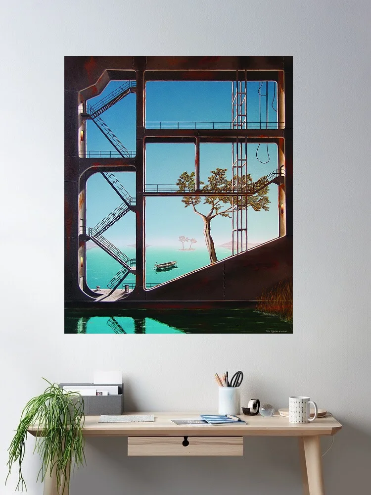 Thierry Van Quickenborne La barge (sous baguettes), Art Print Canvas Poster, Living Room Decor, Home Wall Picture
